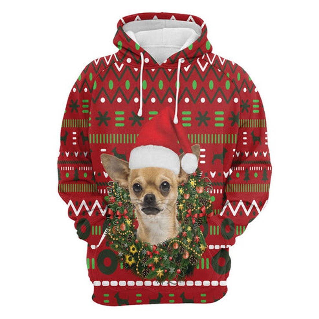 FUNSTUFFPRINT 3D Chihuahua Merry Christmas All Over 3D Hoodie and Zip Hoodie