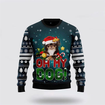 FUNSTUFFPRINT Chihuahua Oh My Dog Ugly Christmas Sweater For Men And Women, Gift For Christmas, Best Winter Christmas Outfit Ugly  Sweater