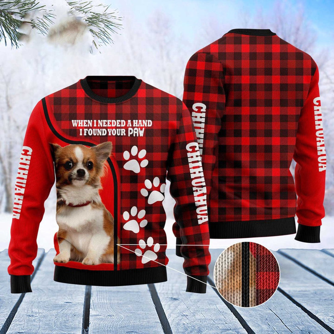 FUNSTUFFPRINT Chihuahua Paw Ugly Christmas Sweater, Dog Ugly Christmas Sweater, Ugly Dog Sweaters Ugly  Sweater