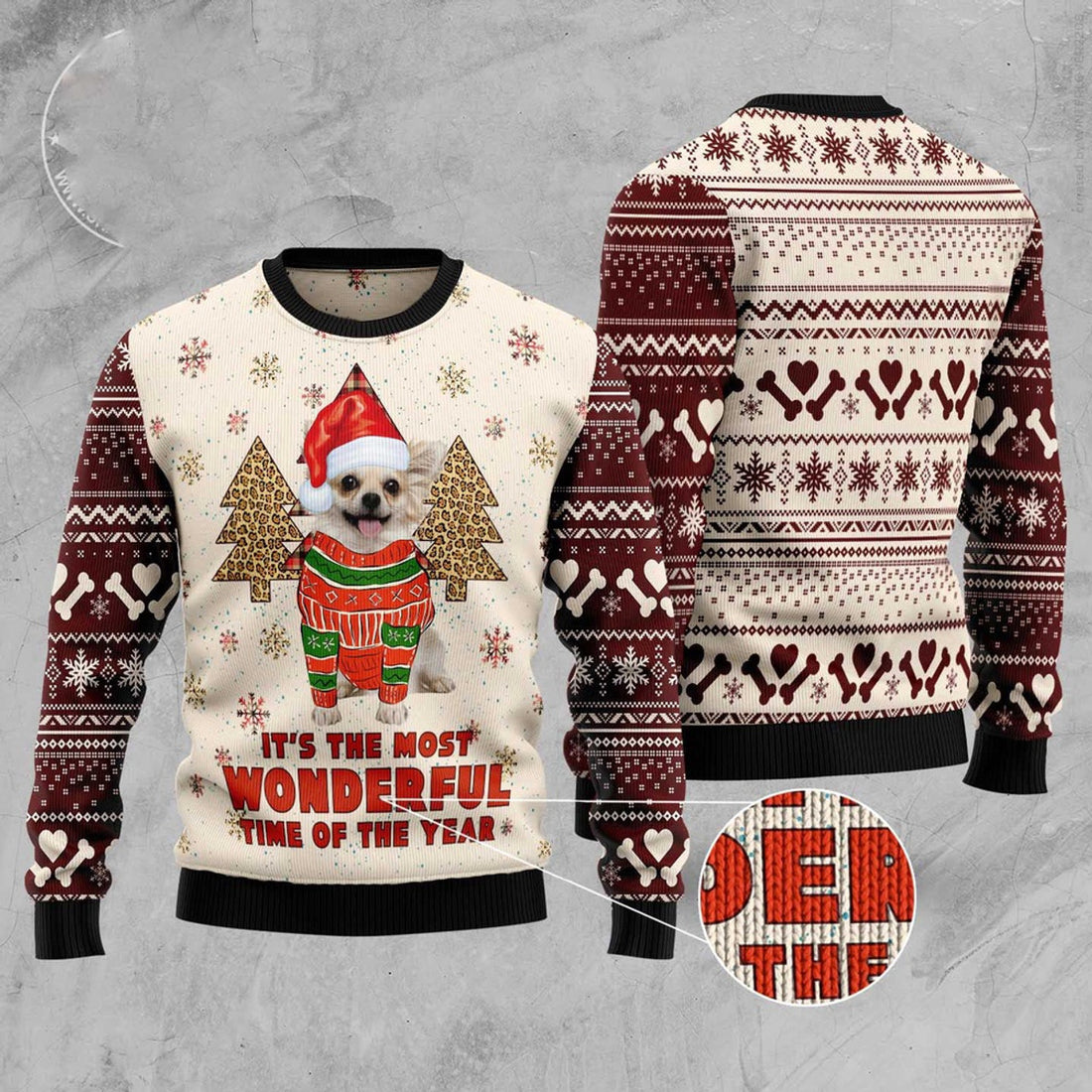 FUNSTUFFPRINT Chihuahua The Most Beautiful Time Ugly Christmas Sweater, Dog Ugly Christmas Sweater, Ugly Dog Sweaters Ugly  Sweater