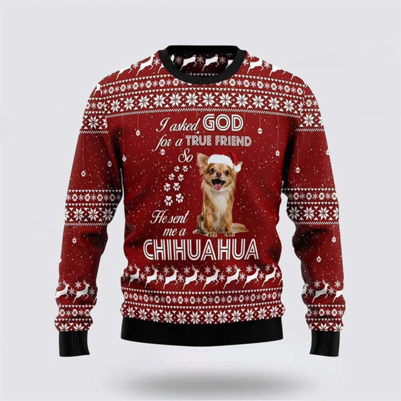 FUNSTUFFPRINT Chihuahua True Friend Ugly Christmas Sweater For Men And Women, Gift For Christmas, Best Winter Christmas Outfit Ugly  Sweater