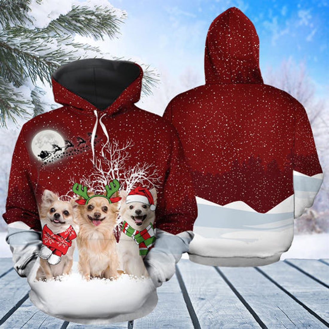 FUNSTUFFPRINT 3D Chihuahua Wonderful Time All Over 3D Hoodie and Zip Hoodie