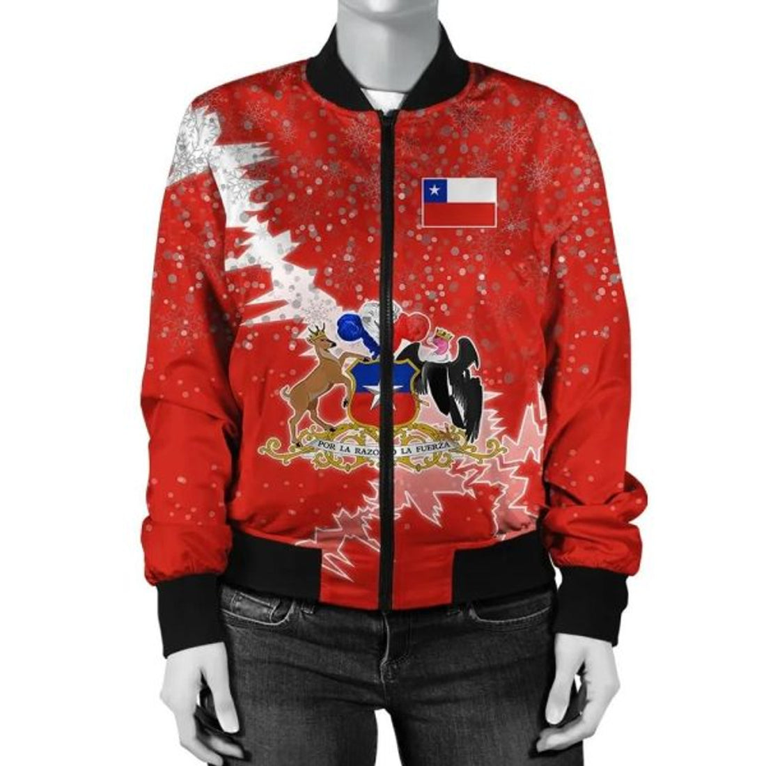 FUNSTUFFPRINT Chile Christmas Coat Of Arms Women Bomber Jacket Style 3D Bomber Jacket
