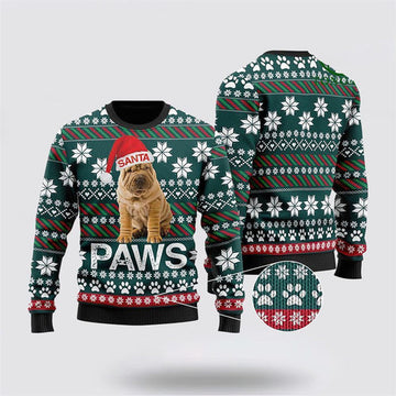 FUNSTUFFPRINT Chinese Shar-Pei Santa Printed Ugly Christmas Sweater For Men And Women, Gift For Christmas, Best Winter Christmas Outfit Ugly  Sweater