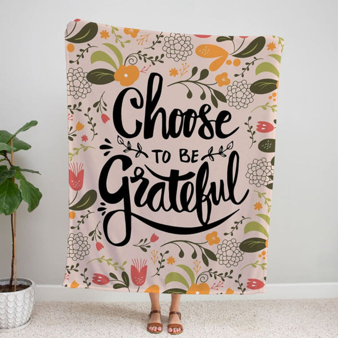 FUNSTUFFPRINT Choose To Be Grateful Fleece Blanket - Christian Blanket - Bible Verse Blanket