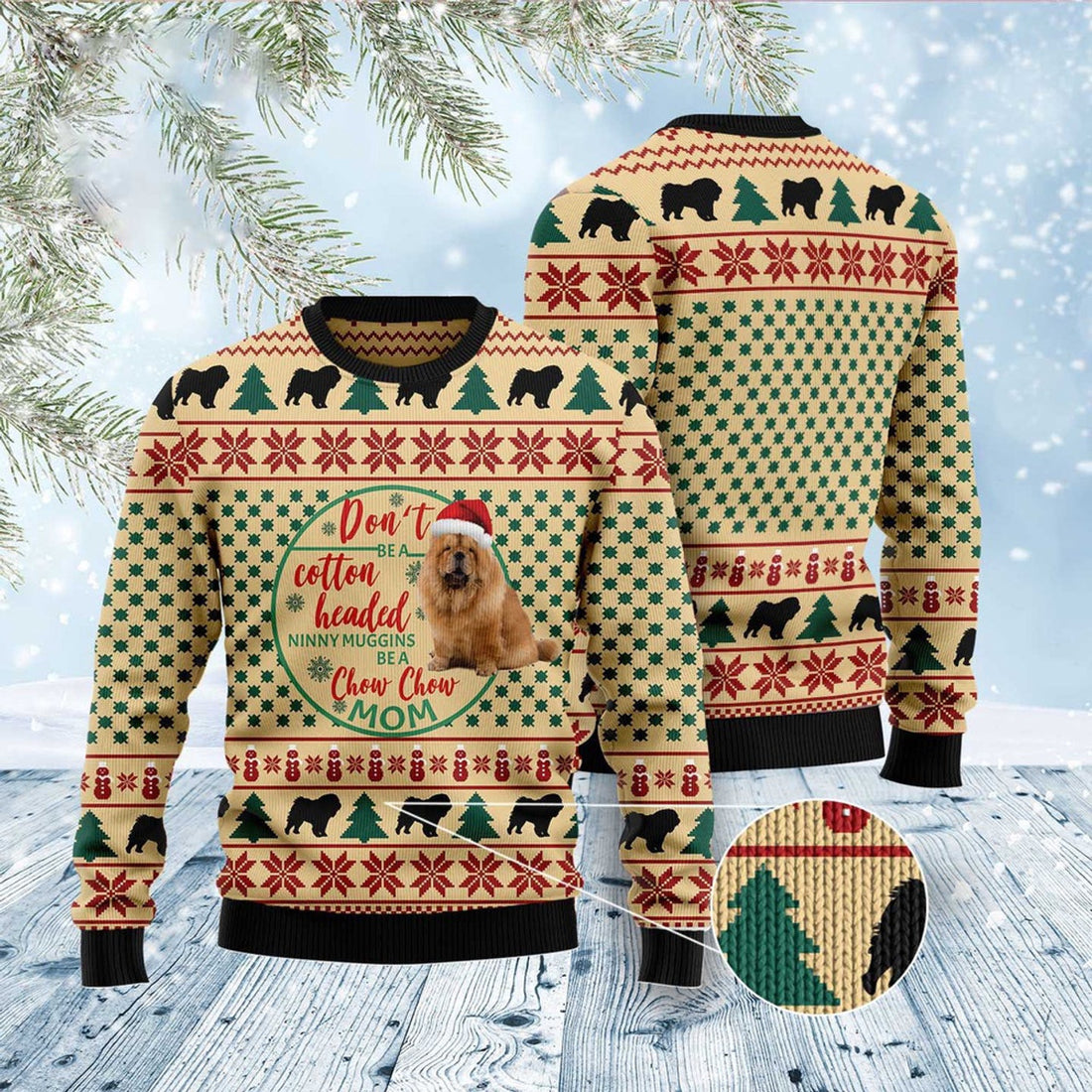 FUNSTUFFPRINT Chow Chow Mom Ugly Christmas Sweater, Christmas Sweater, Ugly Sweater, Funny Xmas Sweaters Ugly Sweater