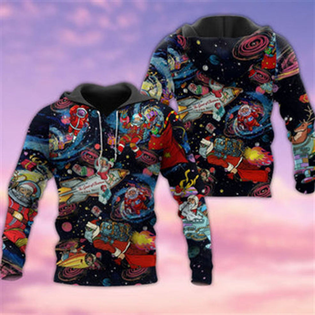FUNSTUFFPRINT 3D Chrismas Santa In The Space All Over 3D Hoodie and Zip Hoodie