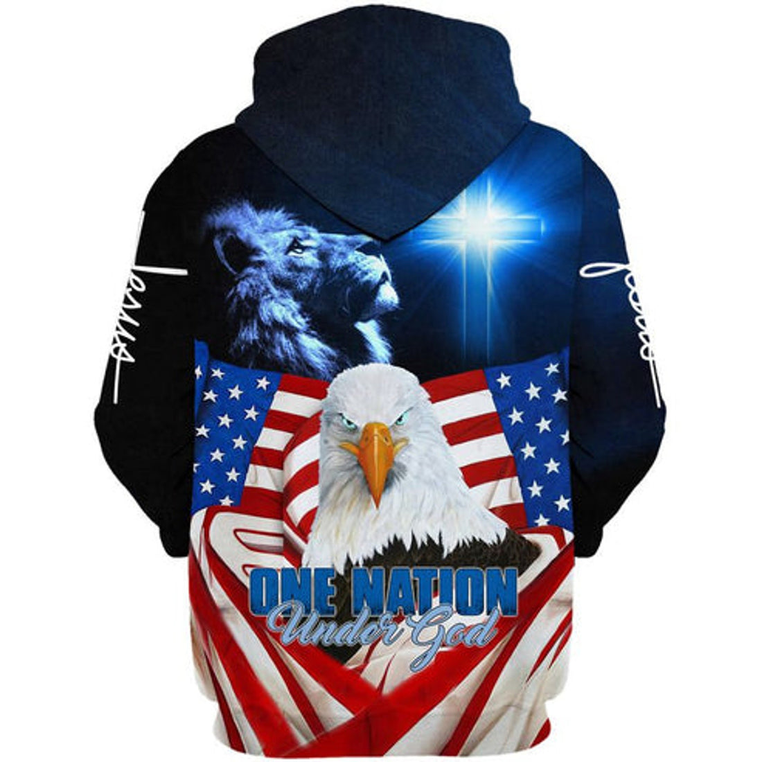 FUNSTUFFPRINT 3D Christ Cross Eagle Lion One Nation Under God 3D Hoodie and Zip Hoodie
