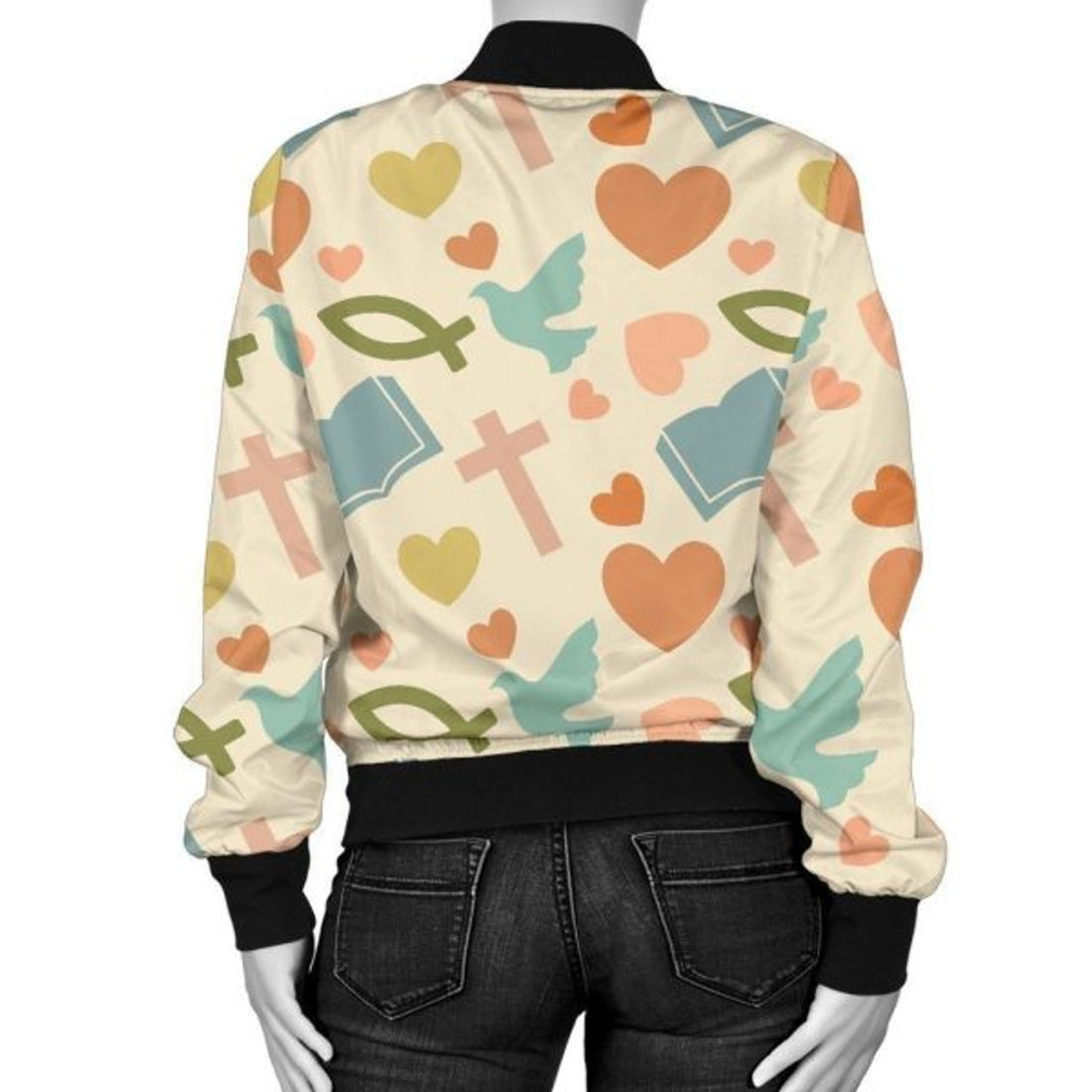 FUNSTUFFPRINT Christian Bible Pattern Print Women Casual 3D Bomber Jacket