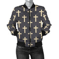FUNSTUFFPRINT Christian Cross Pattern Print Women Casual 3D Bomber Jacket
