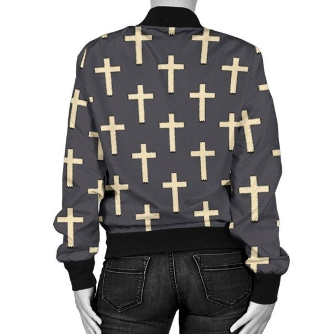 FUNSTUFFPRINT Christian Cross Pattern Print Women Casual 3D Bomber Jacket