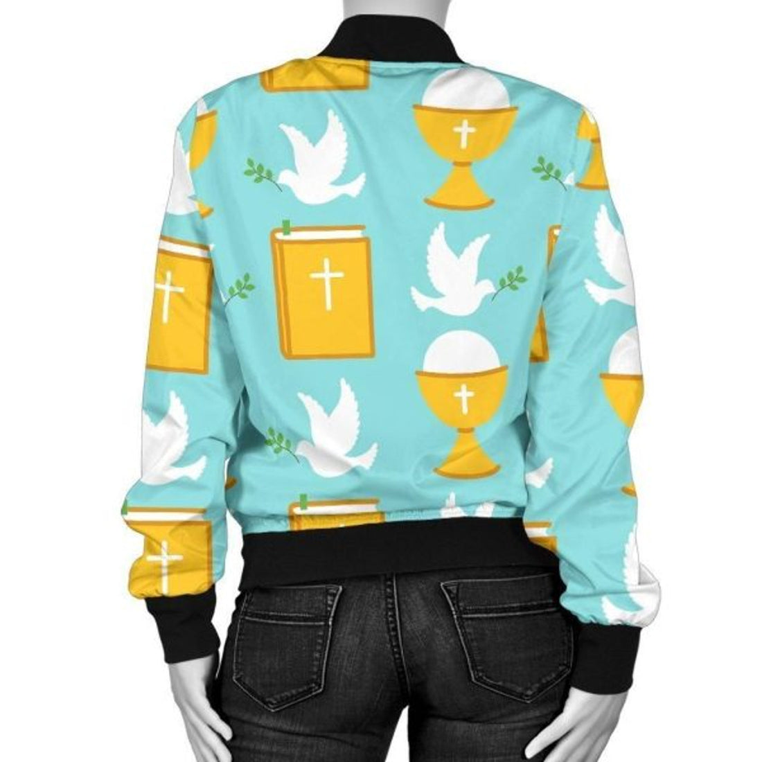 FUNSTUFFPRINT Christian Dove Pattern Print Women Casual 3D Bomber Jacket