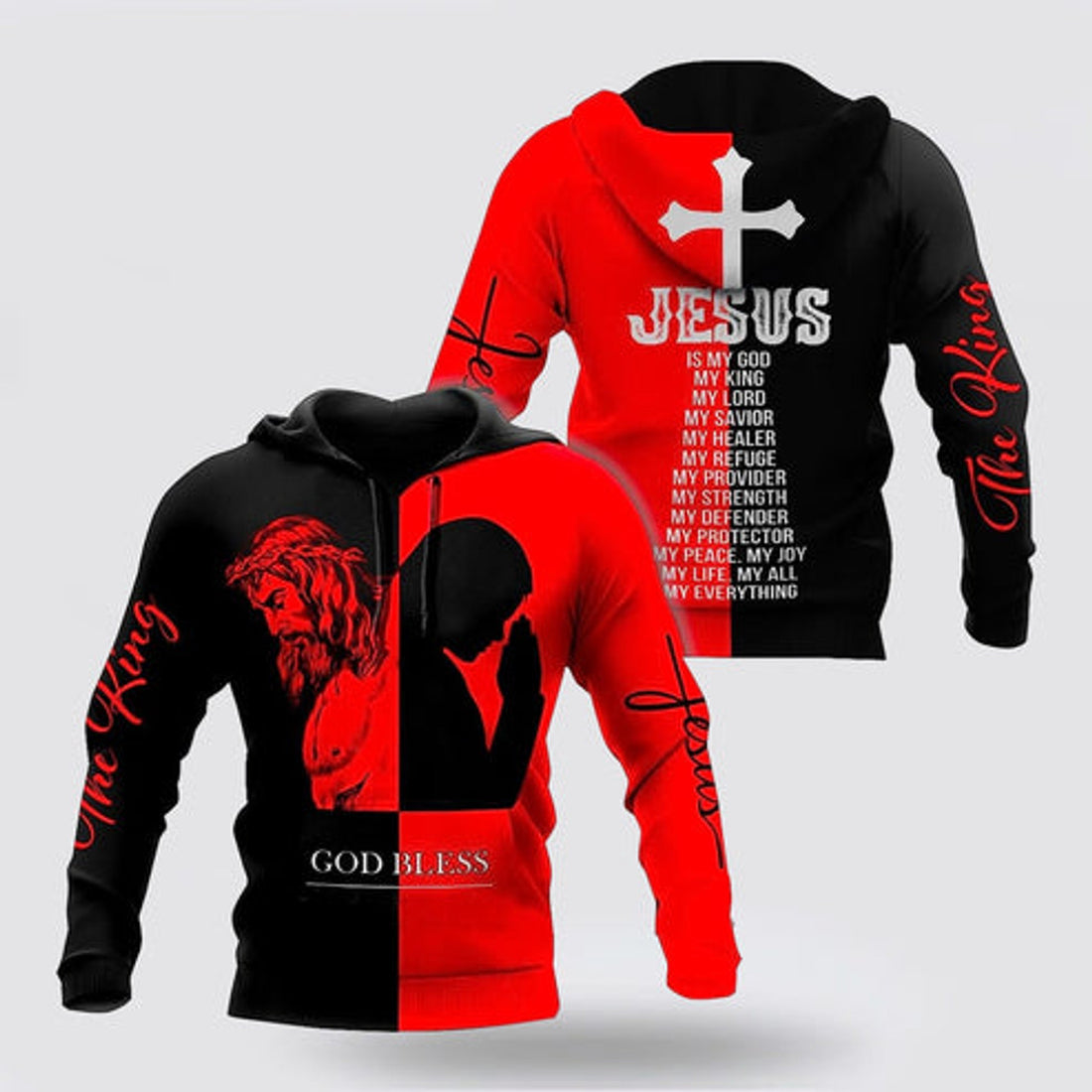 FUNSTUFFPRINT 3D Christian Jesus God Bless 3D Hoodie and Zip Hoodie