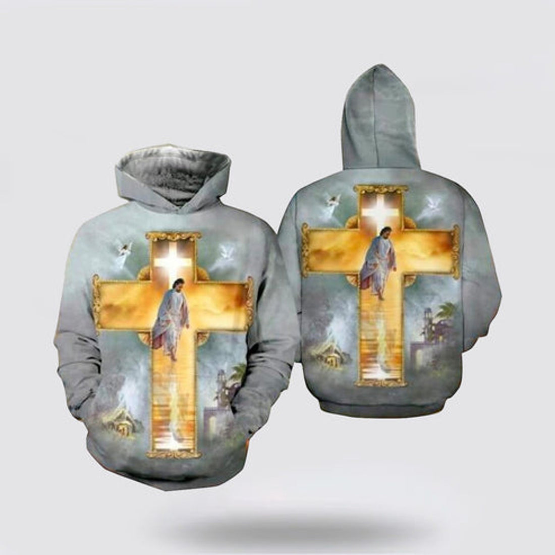 FUNSTUFFPRINT 3D Christian Jesus Walks Cross 3D Hoodie and Zip Hoodie