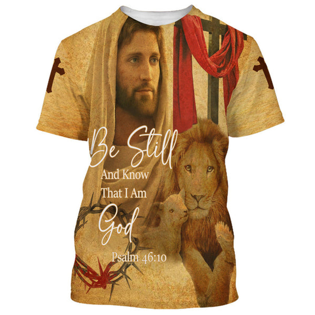 FUNSTUFFPRINT Christian Be Still And Know That I Am God Jesus Lion And Sheep Christian 3D T-shirt