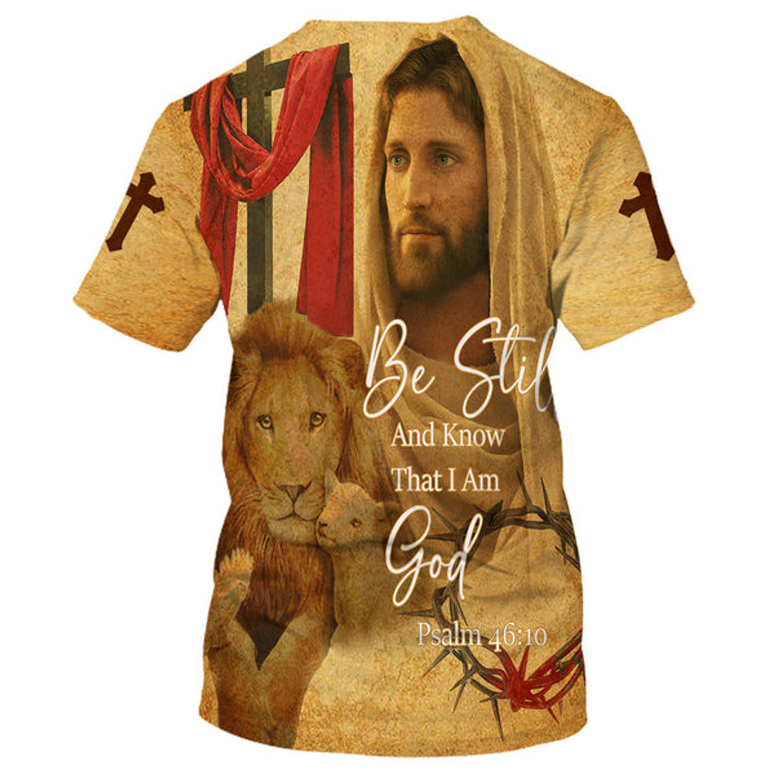FUNSTUFFPRINT Christian Be Still And Know That I Am God Jesus Lion And Sheep Christian 3D T-shirt