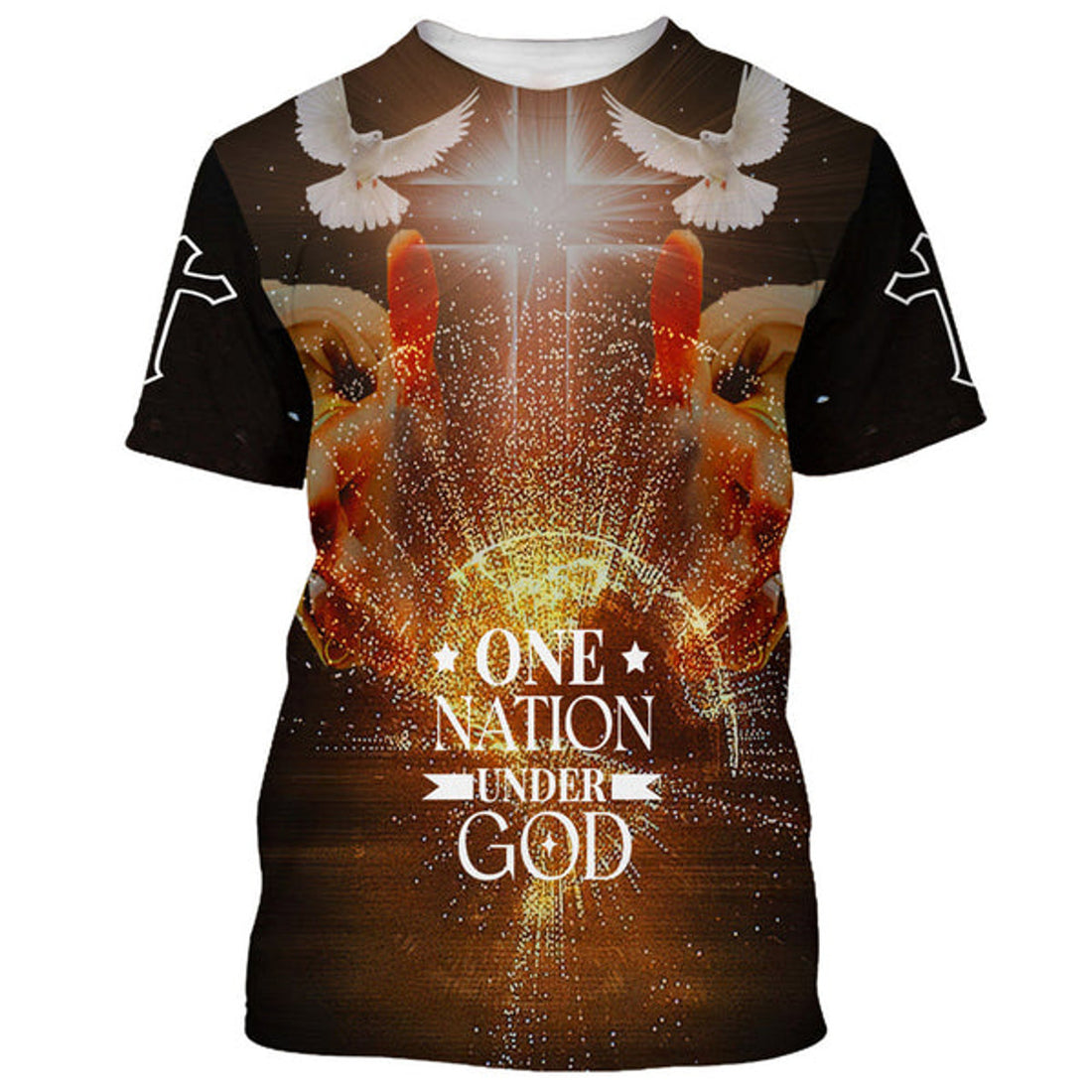 FUNSTUFFPRINT Christian Cross Jesus One Nation Under God Christian 3D T-shirt