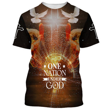 FUNSTUFFPRINT Christian Cross Jesus One Nation Under God Christian 3D T-shirt