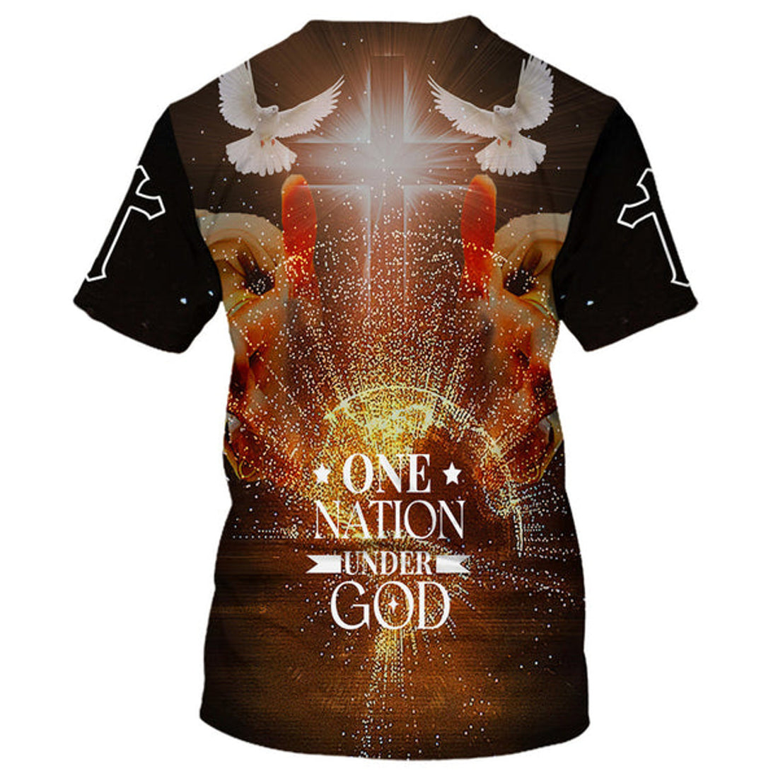 FUNSTUFFPRINT Christian Cross Jesus One Nation Under God Christian 3D T-shirt