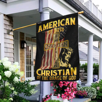 Christian Garden Flags, American By Birth Christian By The Grace Of God Flag, Christian House Flags, Christian Cross Flag, Faith Flag