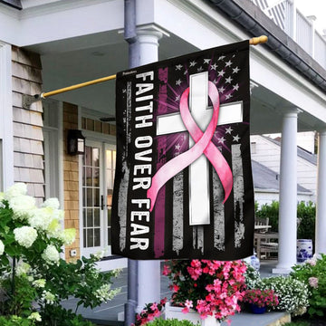 Christian Garden Flags, Faith Over Fear Breast Cancer Awareness, Christian House Flags, Christian Cross Flag, Faith Flag