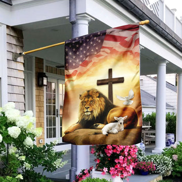 Christian Garden Flags, Jesus - Lion And Lamb Holy Spirit Flag, Christian House Flags, Christian Cross Flag, Faith Flag