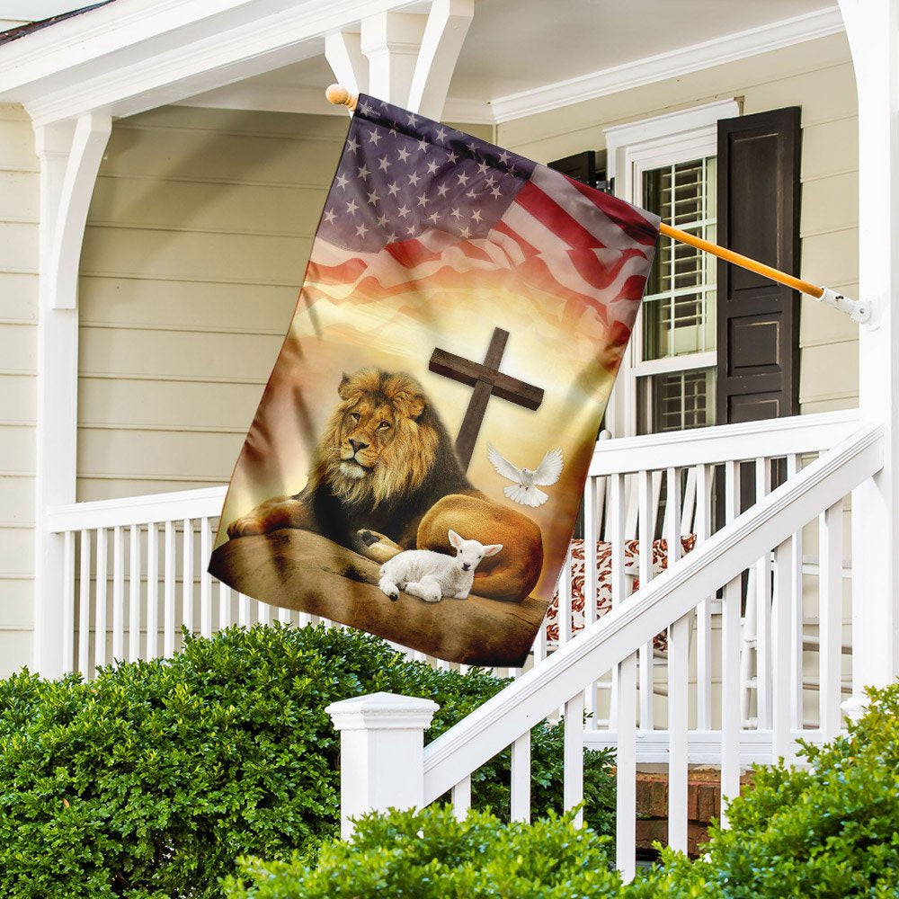 Christian Garden Flags, Jesus - Lion And Lamb Holy Spirit Flag, Christian House Flags, Christian Cross Flag, Faith Flag