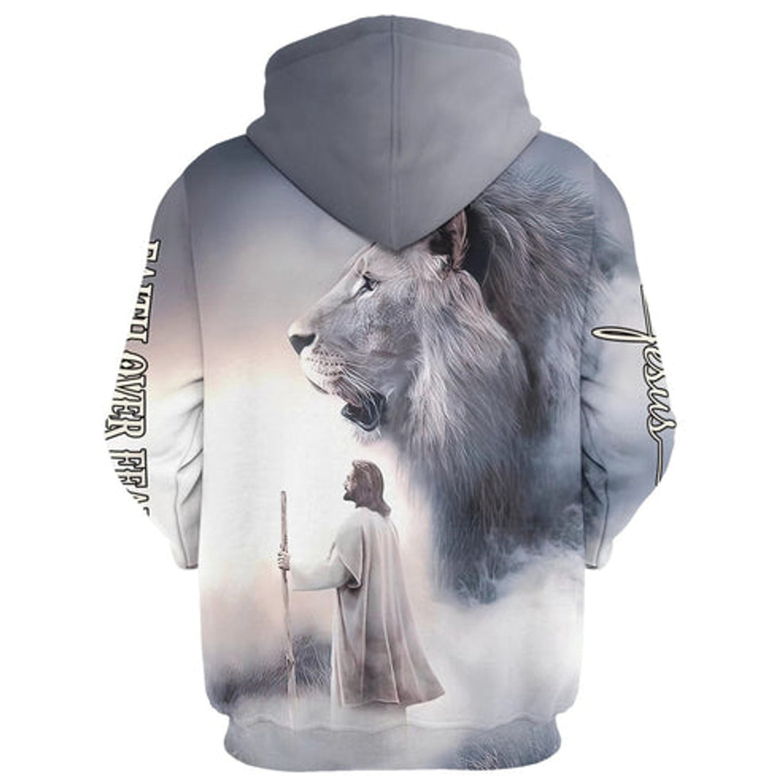 FUNSTUFFPRINT 3D Christian Jesus Lion Faith Over Fear 3D Hoodie and Zip Hoodie