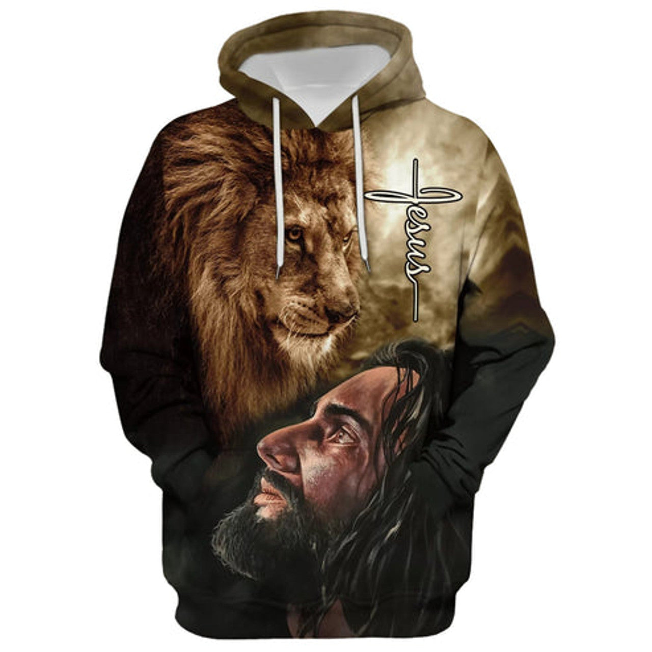 FUNSTUFFPRINT 3D Christian Jesus Lion - Faith Over Fear 3D Hoodie and Zip Hoodie