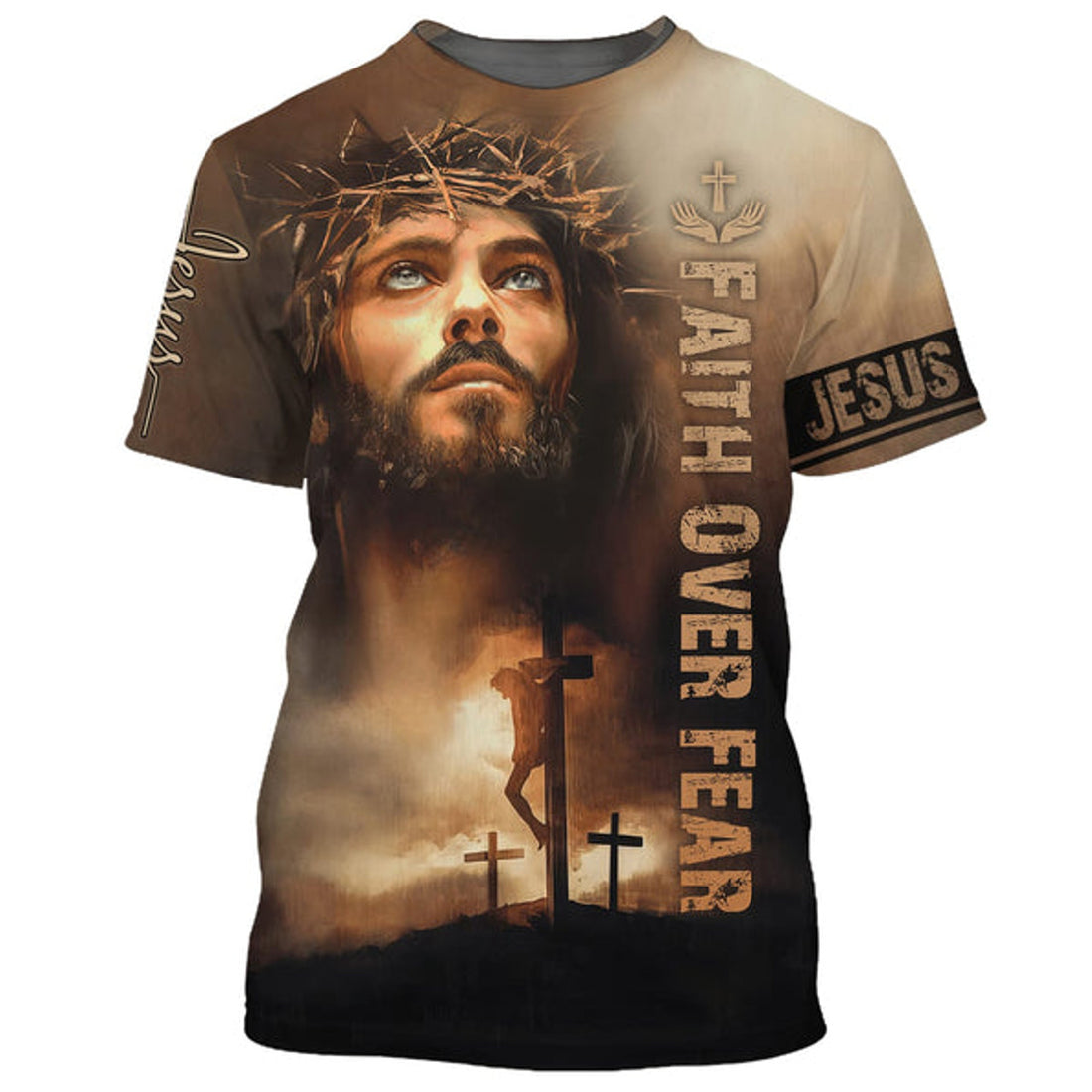 FUNSTUFFPRINT Christian Jesus Shirt Faith Over Fear 3d Shirts - Christian T-Shirts For Men And Women
 3D T-shirt