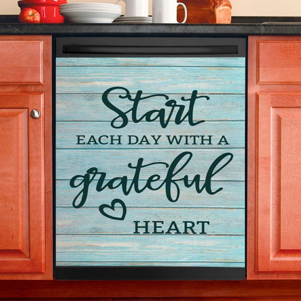 Christian Start Each Day With A Grateful Heart Dishwasher Cover, Bible Verse Dishwasher Magnet Cover, Scripture Kitchen Decor