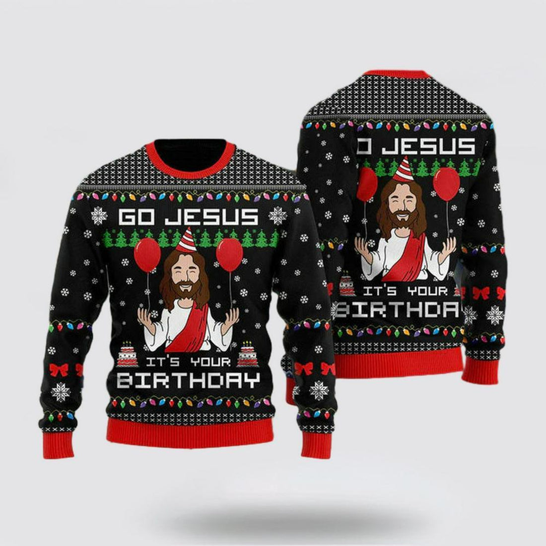 FUNSTUFFPRINT Christian Sweater, Birthday Jesus Ugly Christmas Sweater, Jesus Christmas Sweater, Jesus Saves Shirt Ugly  Sweater
