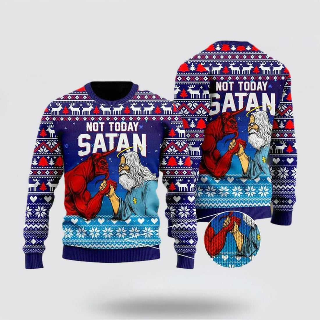 FUNSTUFFPRINT Christian Sweater, Funny Jesus Not Today Satan Ugly Christmas Sweater, Jesus Christmas Sweater, Jesus Saves Shirt Ugly  Sweater