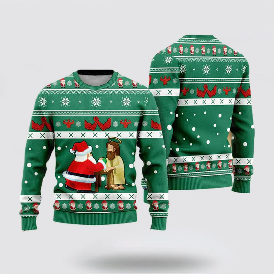 FUNSTUFFPRINT Christian Sweater, Funny Jesus & Santa Xmas Ugly Christmas Sweater, Jesus Christmas Sweater, Jesus Saves Shirt Ugly  Sweater