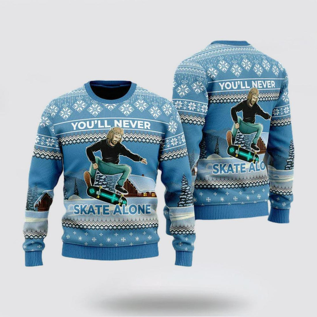 FUNSTUFFPRINT Christian Sweater, Funny Jesus Skateboarding Ugly Christmas Sweater, Jesus Christmas Sweater, Jesus Saves Shirt Ugly  Sweater