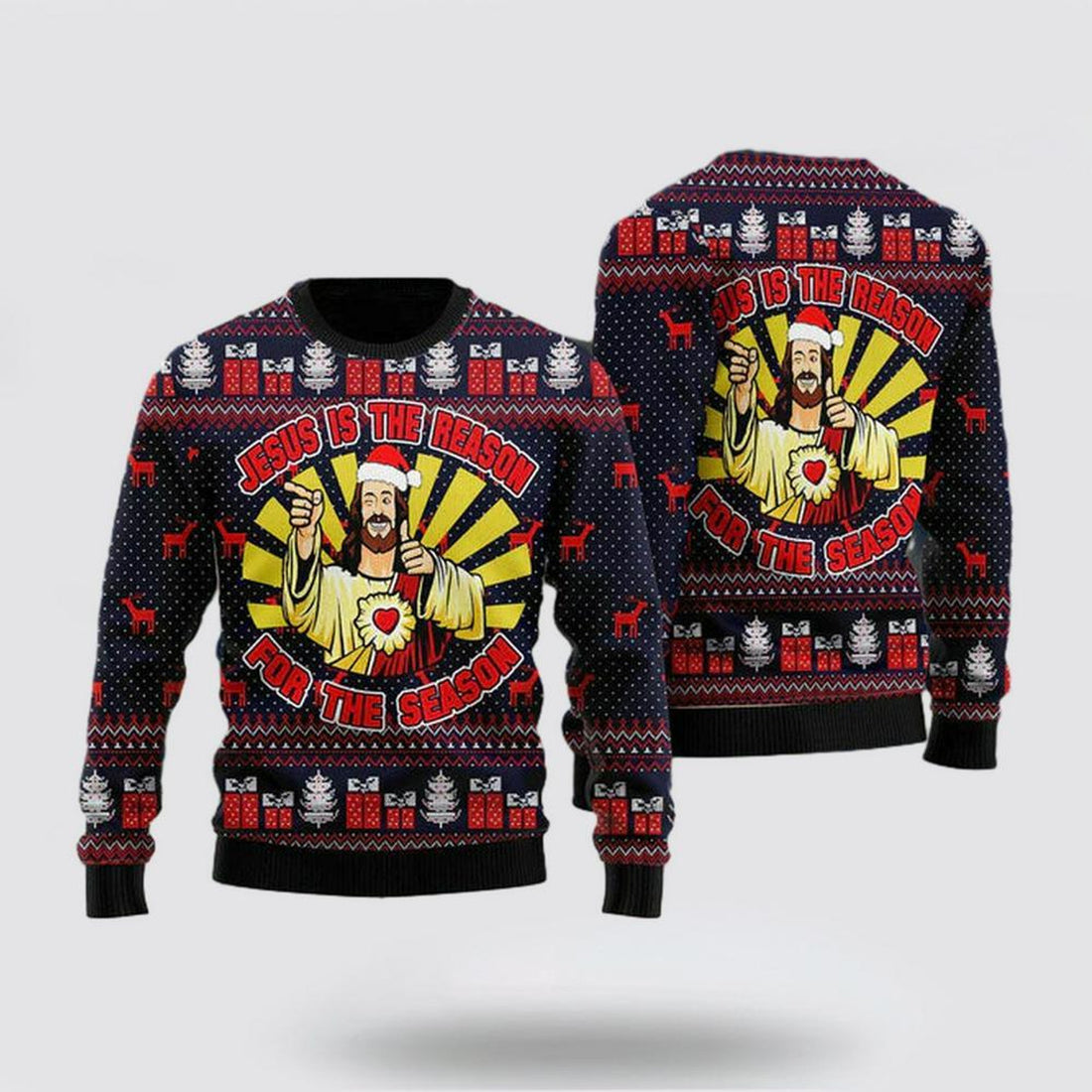 FUNSTUFFPRINT Christian Sweater, Funny Jesus Ugly Christmas Sweater, Jesus Christmas Sweater, Jesus Saves Shirt Ugly  Sweater