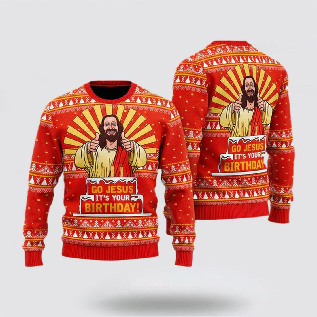 FUNSTUFFPRINT Christian Sweater, Go Jesus It’s Your Birthday Ugly Christmas Sweater, Jesus Christmas Sweater, Jesus Loves You Shirt Ugly  Sweater
