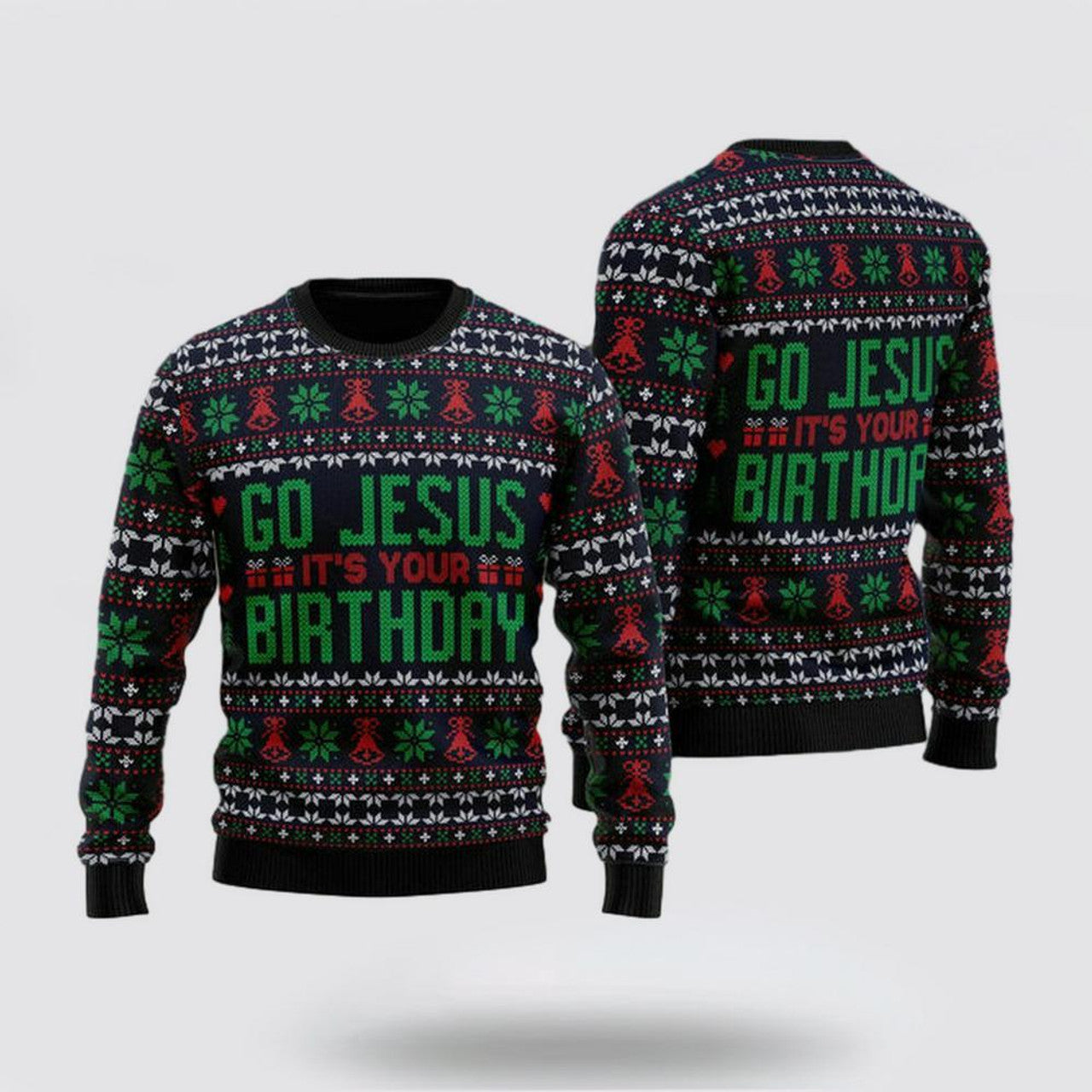 FUNSTUFFPRINT Christian Sweater, Go Jesus It’s Your Birthday Ugly Christmas Sweater, Jesus Christmas Sweater, Jesus Saves Shirt Ugly  Sweater