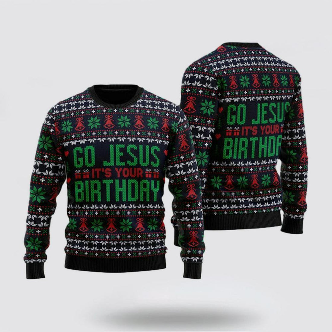 FUNSTUFFPRINT Christian Sweater, Go Jesus It’s Your Birthday Ugly Christmas Sweater, Jesus Christmas Sweater, Jesus Saves Shirt Ugly  Sweater