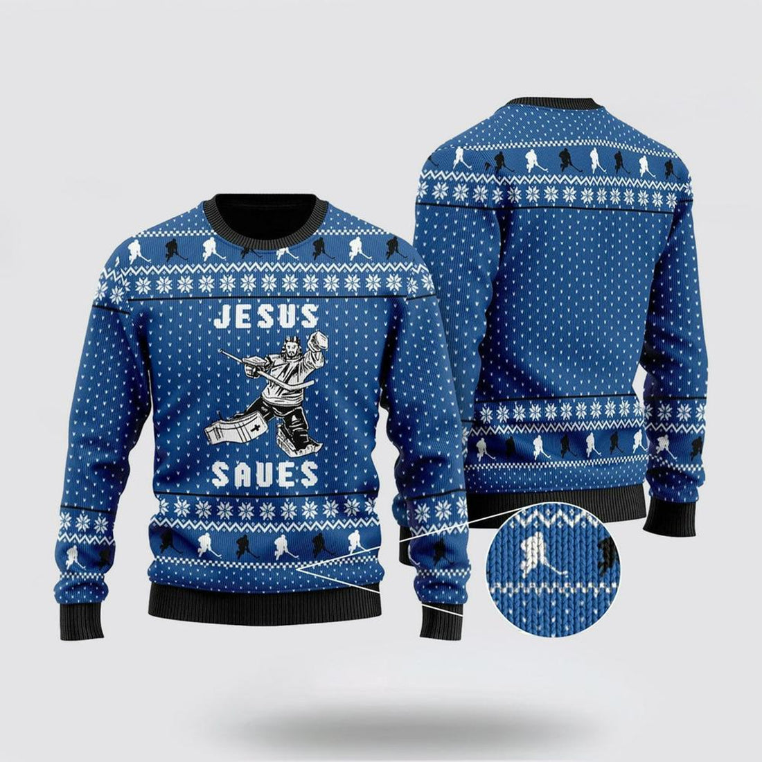 FUNSTUFFPRINT Christian Sweater, Hockey Jesus Saves Christmas Ugly Christmas Sweater, Jesus Christmas Sweater, Jesus Saves Shirt Ugly  Sweater