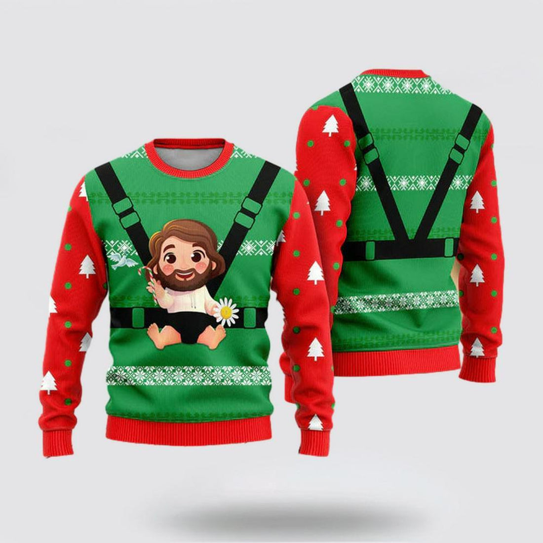 FUNSTUFFPRINT Christian Sweater, Jesus Baby Funny Red Green Ugly Christmas Sweater, Jesus Christmas Sweater, Jesus Saves Shirt Ugly  Sweater