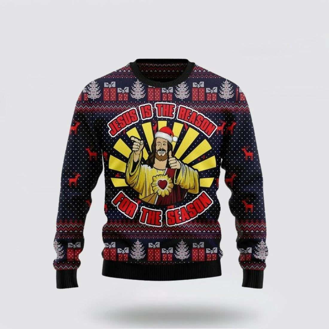 FUNSTUFFPRINT Christian Sweater, Jesus Is The Reason For The Season Ugly Christmas Sweater, Jesus Christmas Sweater, Jesus Loves You Shirt Ugly  Sweater