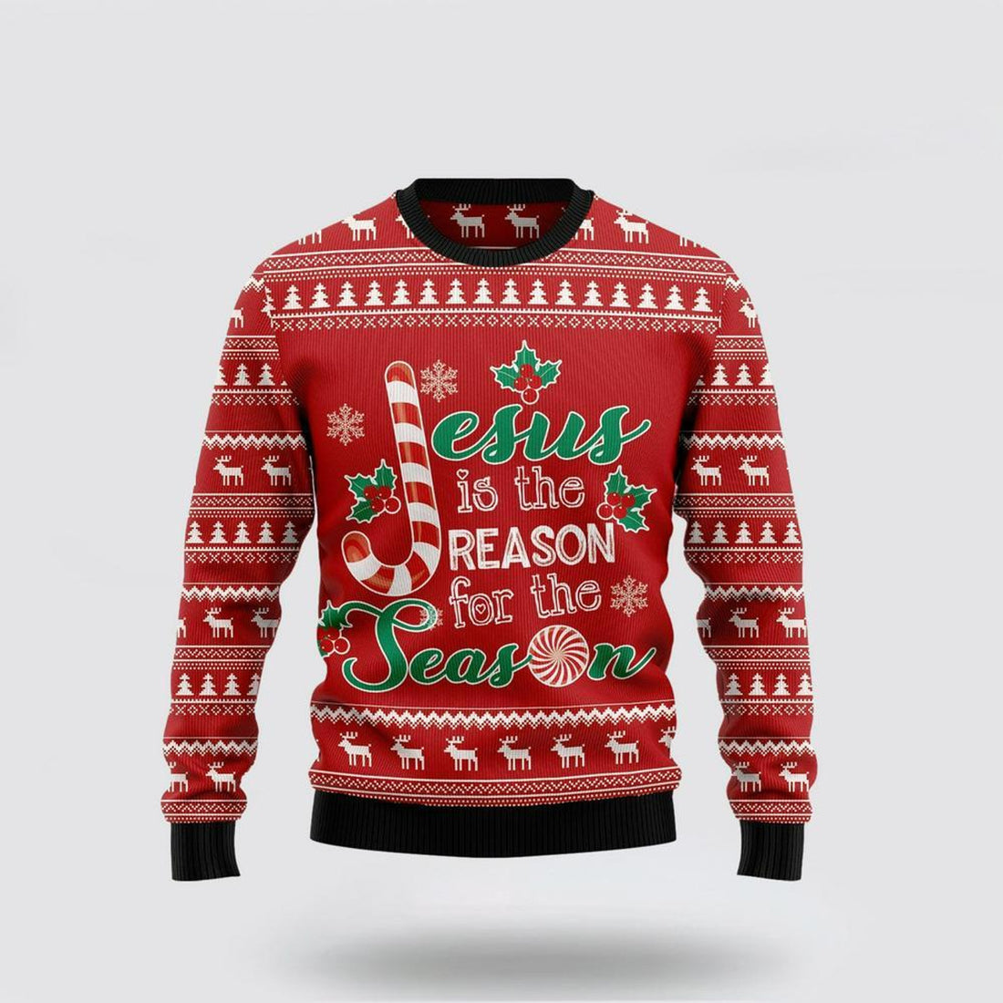 FUNSTUFFPRINT Christian Sweater, Jesus Is The Reason For The Season Ugly Christmas Sweater, Jesus Christmas Sweater, Jesus Saves Shirt Ugly  Sweater