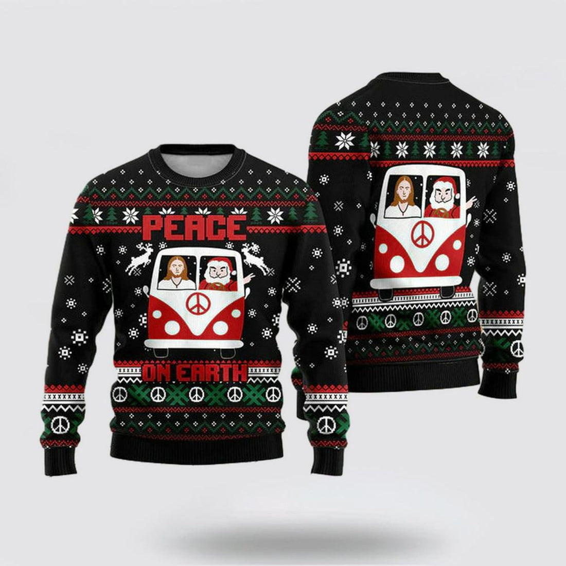 FUNSTUFFPRINT Christian Sweater, Jesus & Santa Peace On Earth Ugly Christmas Sweater, Jesus Christmas Sweater, Jesus Saves Shirt Ugly  Sweater