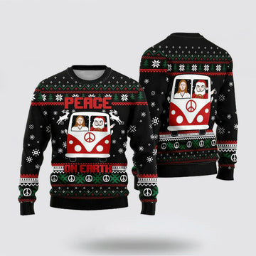 FUNSTUFFPRINT Christian Sweater, Jesus & Santa Peace On Earth Ugly Christmas Sweater, Jesus Christmas Sweater, Jesus Saves Shirt Ugly  Sweater