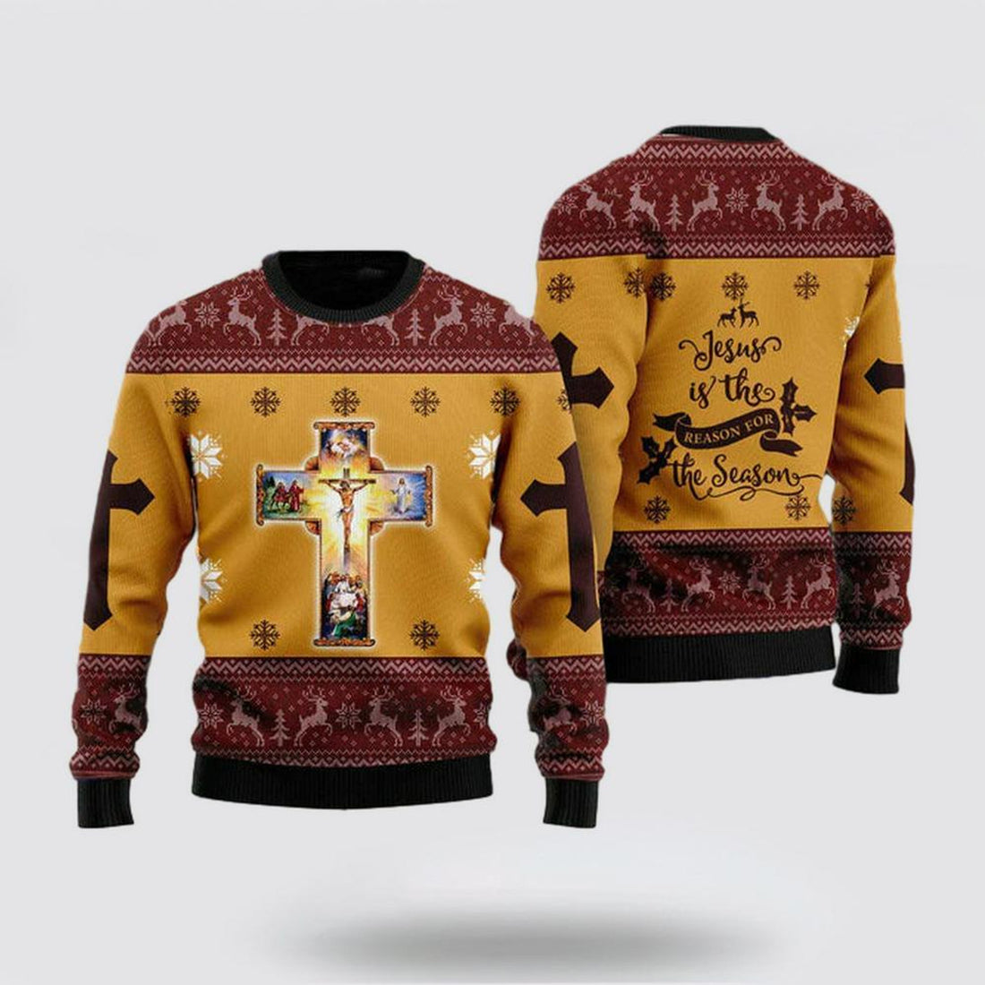 FUNSTUFFPRINT Christian Sweater, Jesus Ugly Christmas Sweater, Jesus Christmas Sweater, Jesus Saves Shirt Ugly  Sweater