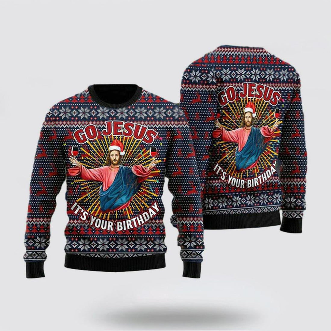 FUNSTUFFPRINT Christian Sweater, Jesus’s Birthday Go Jesus Ugly Christmas Sweater, Jesus Christmas Sweater, Jesus Saves Shirt Ugly  Sweater