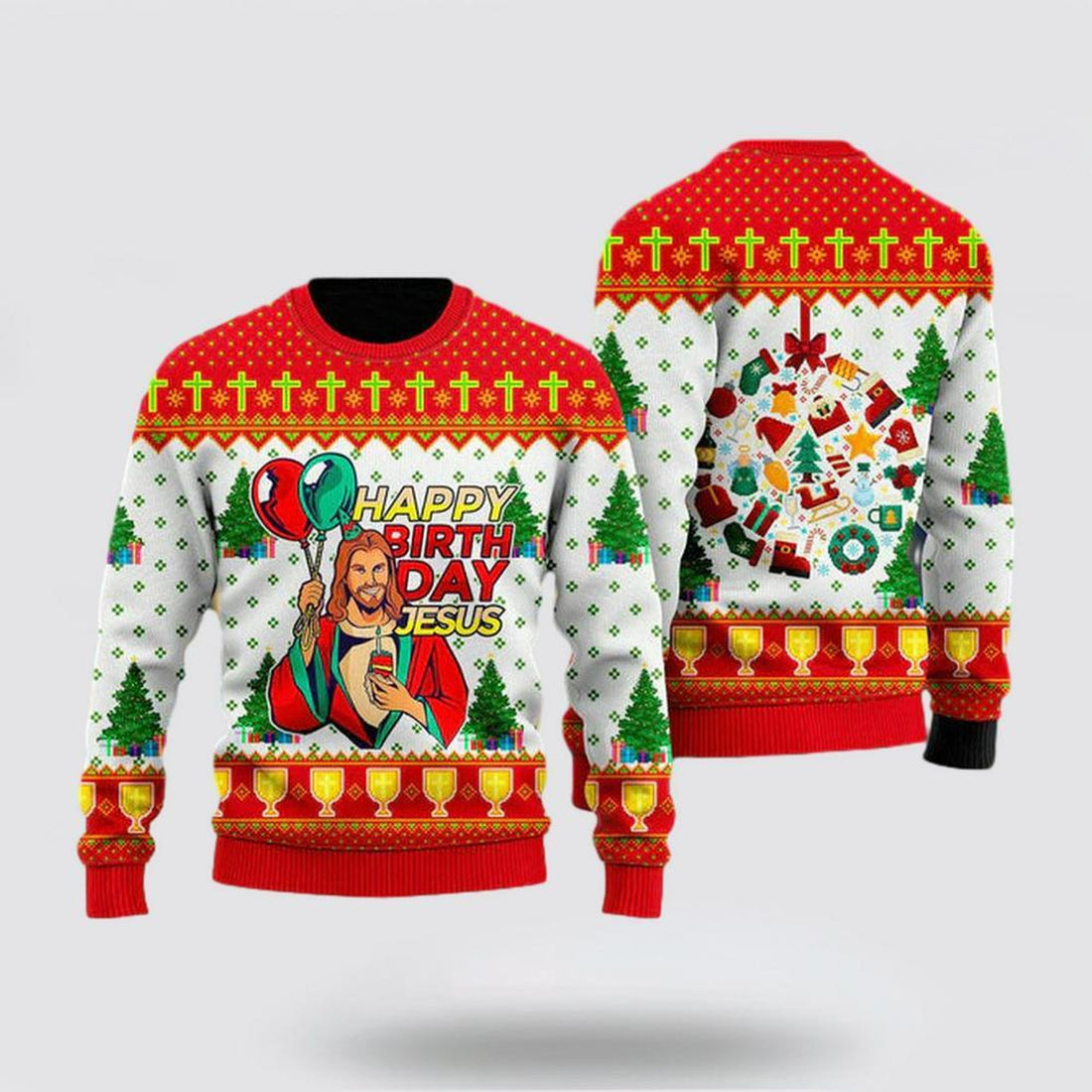 FUNSTUFFPRINT Christian Sweater, Jesus’s Birthday Ugly Christmas Sweater, Jesus Christmas Sweater, Jesus Saves Shirt Ugly  Sweater