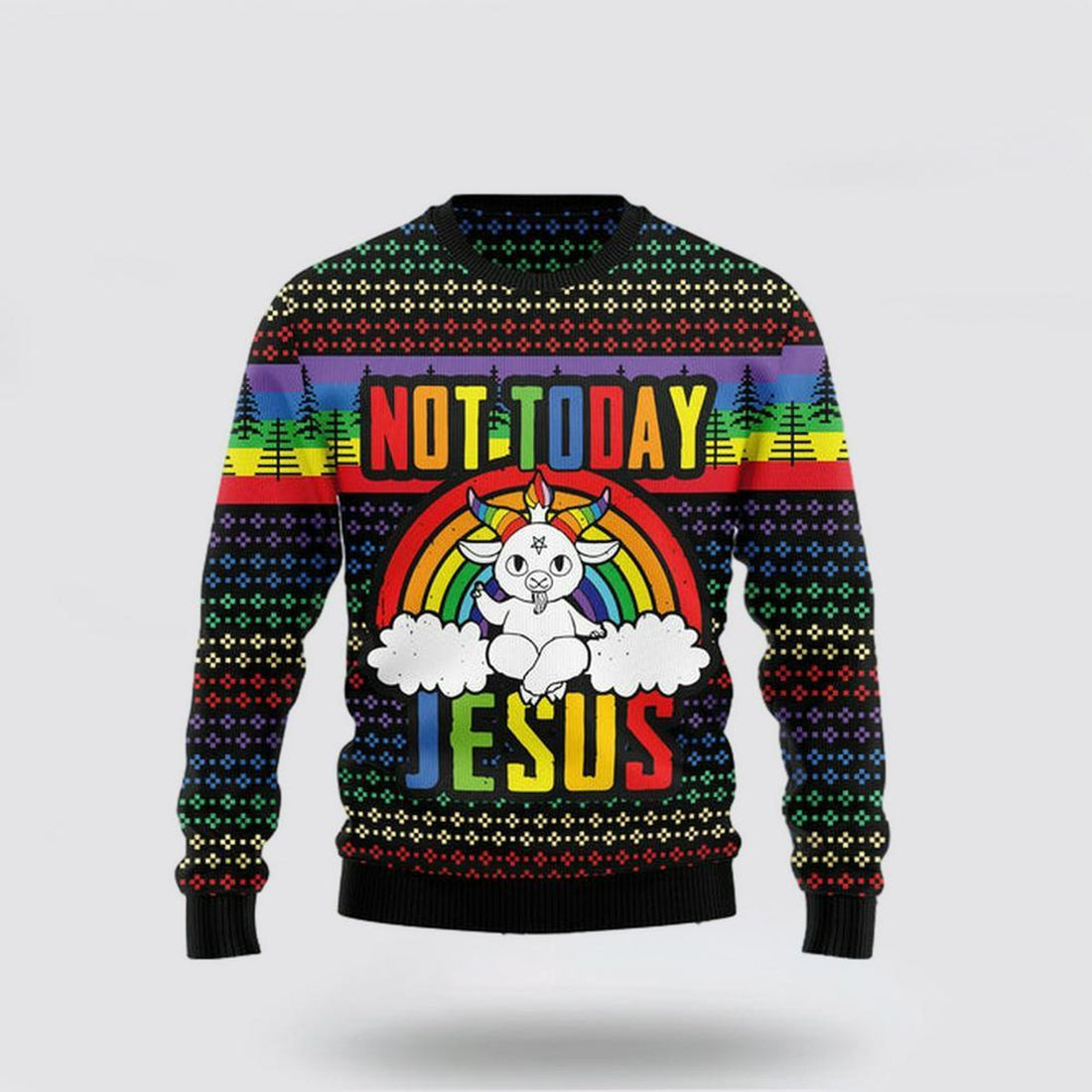 FUNSTUFFPRINT Christian Sweater, LGBT Not Today Jesus Ugly Christmas Sweater, Jesus Christmas Sweater, Jesus Saves Shirt Ugly  Sweater