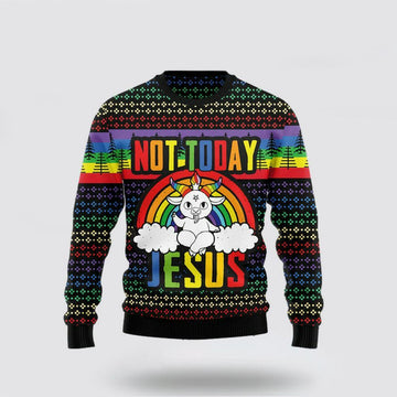 FUNSTUFFPRINT Christian Sweater, LGBT Not Today Jesus Ugly Christmas Sweater, Jesus Christmas Sweater, Jesus Saves Shirt Ugly  Sweater